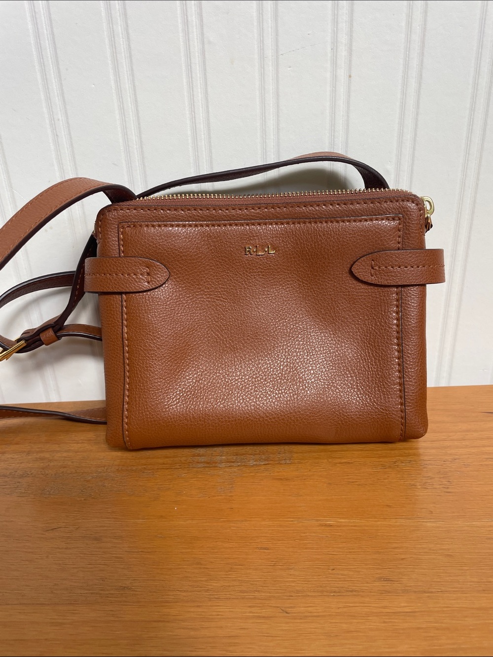 Ralph Lauren Brown Leather Crossbody Bag with Gold Hardware